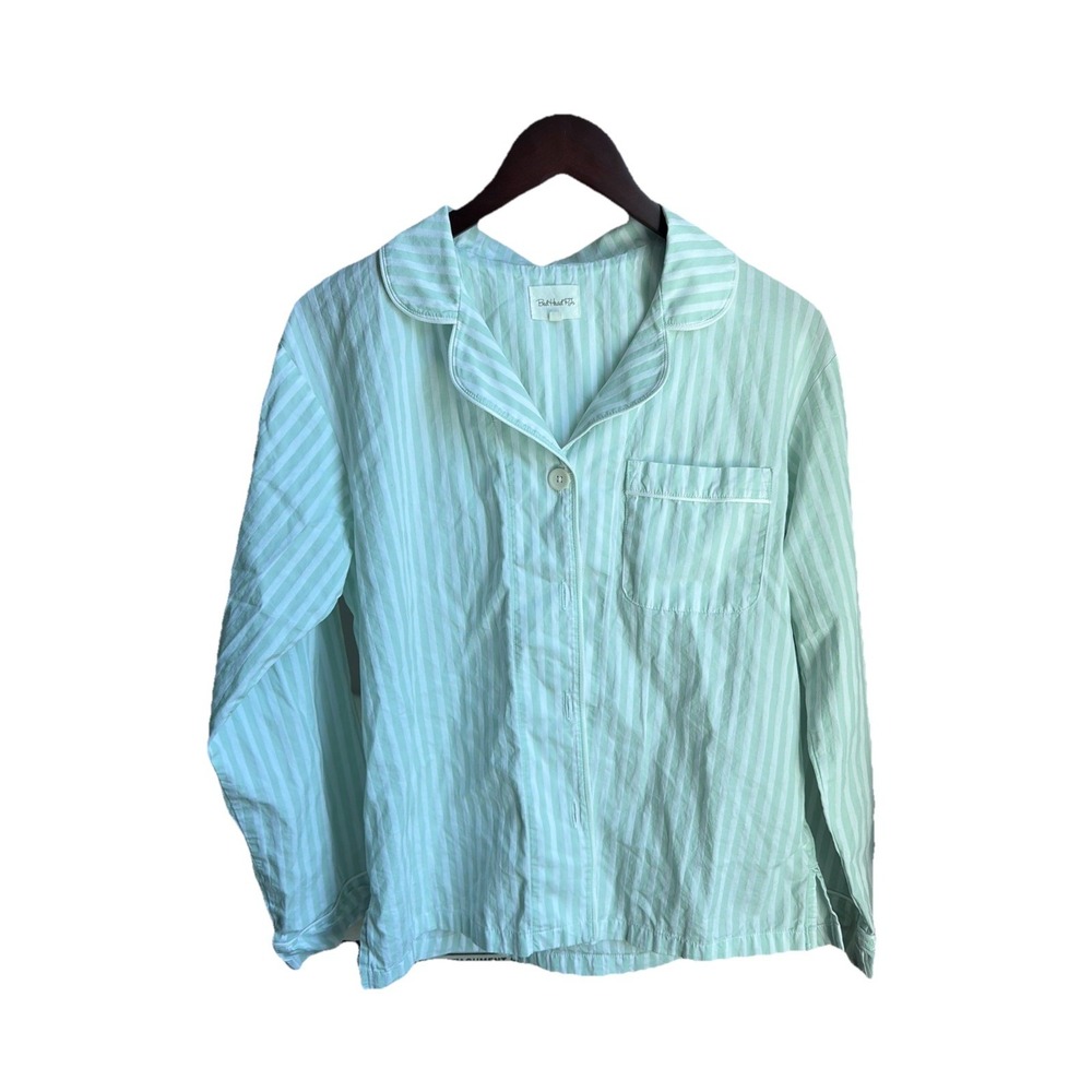 BedHead Pajamas Organic‎ Cotton PJ Top Women S Green Striped Coastal Preppy